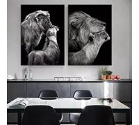 GKUVBF Black and White Wild Animal Lion Canvas Painting Lion Family Posters Prints Modern Wall Art for Living Room Home Decor 30x45cm-2Pieces Frameless