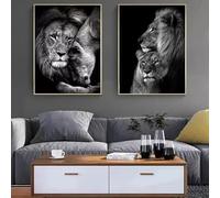GKUVBF Black and White Wild Animal Lion Canvas Painting Lion Family Posters Prints Modern Wall Art for Living Room Home Decor 80x120cm-2Pieces Frameless