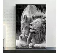 GKUVBF Black and White Wild Animal Lion Canvas Painting Lion Family Posters Prints Modern Wall Art for Living Room Home Decor 70x105cm Frameless