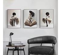 GKUVBF Black Woman Reading Book The African American Posters and Print Canvas Printing Wall Art Picture for Living Room Decor(30x45cm/3Pcs Frameless)