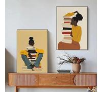 GKUVBF Black Woman Reading Book The African American Posters and Print Canvas Printing Wall Art Picture for Living Room Decor(60x80cm/2Pcs Frameless)