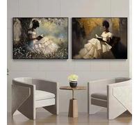 GKUVBF Black Woman Reading Book The African American Posters and Print Canvas Printing Wall Art Picture for Living Room Decor(60x80cm/2Pcs Frameless)