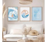 GKUVBF Blue Cowgirl Surf Decor Poster Abstract Beach Butterfly Canvas Painting Modern Living Room Wall Art Prints Home Decor 50x70cm-3Pieces Frameless