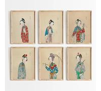 GKUVBF Chinoiserie Peking Opera Ladies Portraits Chinese Art Posters and Prints Canvas Wall Picture for Living Room Home Decor 50x70cmx6Pcs Frameless