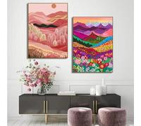 GKUVBF Colorful Hillscape Forest House Flower Poster Canvas Painting Print Wall Art Picture for Living Room Home Decoration 30x45cm-2Pieces Frameless