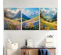 GKUVBF Colorful Wildflower Field Poster Scenic Nature Mountain Valley Spring Summer Landscape Canvas Painting Room Home Decor(60x80cm/3Pcs Frameless)