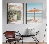 GKUVBF Italian Village Amalfi Coast Poster Rattan Beach Umbrella Boat Positano Canvas Painting Print Living Room Home Decor(40x60cm/2Pcs Frameless)