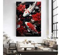 GKUVBF Japanese Yin Yang Koi Fish Classical Canvas Painting Wall Art Posters and Prints Famous Art Pictures Room Home Decor23.6”x 31.4”(60x80cm) No frame