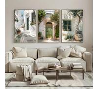 GKUVBF Mediterranean Architecture Canvas Prints - Modern Style Wall Art Canvas Printing Living Room Modern Home Decor(60x80cmx3/internal frame)