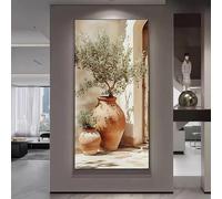 GKUVBF Modern Abstract Design That Depicts an Olive Tree in a Large Terracotta Pot Wall Art Canvas Prints Home Decor(40x80cm/Frameless)
