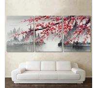 GKUVBF Modern Big Size Flowers Canvas Painting Prints Abstract Plants Plum Blossom Wall Art Grey red Home Decor Art Posters(40x60cm/3Pcs Frameless)