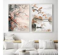 GKUVBF Modern Chinese Minimalist Zen Peaceful Landscape Art Poster Canvas Painting Printing Living Room Bedroom Home Decor 50x75cm-2Pieces Frameless