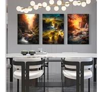 GKUVBF Natural Landscape Spectacular Waterfall Canvas Painting Green Tree Forest Posters Wall Art Prints Home Decor Paintings 50x70cm-3Pieces Frameless