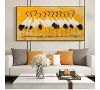 GKUVBF Twelve Red-crowned Cranes Poster Prints Abstract Animal Art Canvas Painting Yellow for Living Room Home Decor(40x80cm/Frameless)
