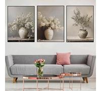 GKUVBF Vintage Vase Spring Flowers Still Life Poster Muted Toned Floral Botanical Canvas Painting for Living Room Home Decor(50x70cm/3Pcs Frameless)