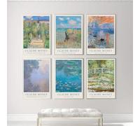 GKUVBF Watercolor Water Lily Sunrise Poster Monet Canvas Painting Landscape Art Print Vintage Wall Picture Living Room Decor(40x60cm/6Pcs Frameless)