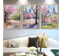 GKUVBF Watercolour Wildflower Landscape Poster Rustic Meadow Floral Lake Scenery Canvas Painting for Living Room Home Decor(60x80cm/3Pcs Frameless)