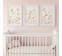 GKUVBF Wildflower Art Butterfly Pink Boho Wall arts, Pink Gold Beige Wildflower Floral Canvas Painting Modern Minimalist Decor(30x40cm/3Pcs Frameless)