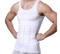 GKVK Men's Slimming Body Shaper Vest Shirt Tummy Control Slim, White, L
