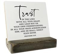 Gkwa Proverbs 3:5-6 Wood Plaque, 4 x 4.3 inches, MDF Display Board, Plaque with Wooden Stand, Meaningful Wood Sign Gift, Bible Verse Sign, Christian Home Décor
