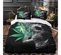GKWEQPQWK cannabis smoke 3D Print 3 Piece Quilt Cover dark artistic style Comforter Cover Set Breathable Microfiber Hidden Zipper for Toddlers Kids Teens Young Adults Single (135x200cm)