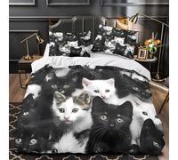 GKWEQPQWK Cute kitten faces 3D Print 3 Piece Set Duvet Cover Black and white cat style Quilt Cover 3D Printed Microfiber Invisible Zipper Non-Allergenic for Boys Girls Adults Super king（260x220cm）