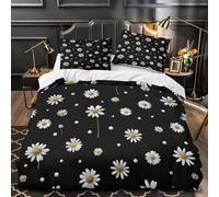 GKWEQPQWK Daisy flowers 3D Print 3 Piece Set Duvet Cover Botanical pattern design Quilt Cover 3D Printed Silky Soft Microfiber Invisible Zipper for Boys Girls Seniors Single (135x200cm)
