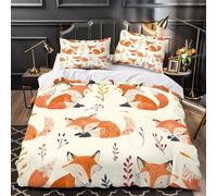 GKWEQPQWK Foxes sleeping 3D Print 3-Piece Comforter Cover Cartoon autumn design Bed Cover Set Hypoallergenic Microfiber Concealed Zipper Anti Allergy for Kids Teens Single (135x200cm)