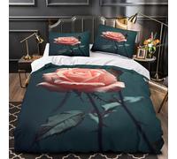 GKWEQPQWK Pink rose bloom 3D Printed 3-Piece Comforter Cover Botanical garden style Bed Cover Set Microfiber Concealed Zipper Anti Allergy for Kids Teens Women Men Double（200x200cm）