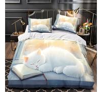 GKWEQPQWK sleeping cat 3D Print 3 Piece Set Comforter Cover cozy indoor scene Duvet Cover 3D Printed Silky Soft Microfiber Invisible Zipper for Teens Adults Seniors King（220x240cm）