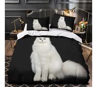 GKWEQPQWK White fluffy cat 3D Printed 3-Piece Quilt Cover Studio portrait style Bed Cover Set Plush Microfiber Concealed Zipper for Kids Teens Boys Girls Adults Super king（260x220cm）