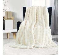 GKXLH Cute Thick Plush Rabbit Faux Fur Blanket (White, 160x200cm, Twin) | Warm Fluffy Blanket, Soft Throw Blanket for Couch, Fuzzy Bubble Blankets for Bed Sofa Bedroom Living Room, Great Gifts Choice