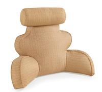 GKXLH Reading Pillow - Faux Linen Reading Pillows for Sitting in Bed Adult, Back Pillow for Bed Sitting Up with Round Pillow, Back Arm Support Bed Rest Pillows with Pocket, Washable Cover (Camel)