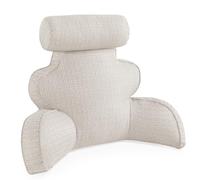 GKXLH Reading Pillow - Faux Linen Reading Pillows for Sitting in Bed Adult, Back Pillow for Bed Sitting Up with Round Pillow, Back Arm Support Bed Rest Pillows with Pocket, Washable Cover (Ivory)