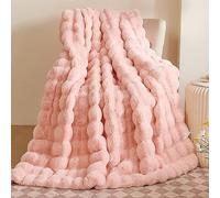 GKXLH Soft Fluffy Blanket - Pink Throw Blanket for Couch, Fuzzy Plush Rabbit Faux Fur Blanket, Cute Cozy Blankets for Women, Thick Warm Bubble Blankets for Bed Living Room Bedroom - 51" x 63"