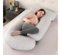 GKXLH Soft Pregnancy Pillow - Pregnancy Pillows for Sleeping Support for Back, Belly, Hips, Legs, J Shaped Full Body Maternity Pillow for Pregnant Women with Removable Cover (Iced Bean Cooling Grey)