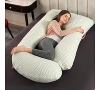 GKXLH Soft Pregnancy Pillow - Pregnancy Pillows for Sleeping Support for Back, Belly, Hips, Legs, J Shaped Full Body Maternity Pillow for Pregnant Women with Removable Cover (Green)