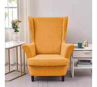 GKXLH Wingback Chair Covers - 2 IN 1 Design Armchair Covers Soft Wing Back Chair Cover Stretch Wing Chair Slipcover Furniture Protector for Living Room Bedroom Hotel (Jacquard Earthy Yellow)