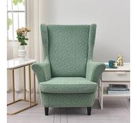 GKXLH Wingback Chair Covers - 2 IN 1 Design Armchair Covers Soft Wing Back Chair Cover Stretch Wing Chair Slipcover Furniture Protector for Living Room Bedroom Hotel (Jacquard Green)