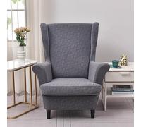 GKXLH Wingback Chair Covers - 2 IN 1 Design Armchair Covers Soft Wing Back Chair Cover Stretch Wing Chair Slipcover Furniture Protector for Living Room Bedroom Hotel (Jacquard Dark Grey)