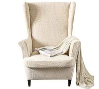 GKXLH Wingback Chair Covers 2 Piece Set - 2 IN 1 Design Armchair Covers Solid Soft Wing Back Chair Cover Stretch Wing Chair Slipcover Furniture Protector for Living Room Bedroom Hotel (Beige)