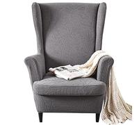 GKXLH Wingback Chair Covers 2 Piece Set - 2 IN 1 Design Armchair Covers Solid Soft Wing Back Chair Cover Stretch Wing Chair Slipcover Furniture Protector for Living Room Bedroom Hotel (Grey,One Size)