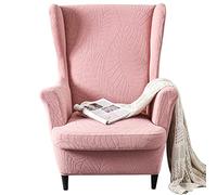 GKXLH Wingback Chair Covers 2 Piece Set - 2 IN 1 Design Armchair Covers Solid Soft Wing Back Chair Cover Stretch Wing Chair Slipcover Furniture Protector for Living Room Bedroom Hotel (Pink)