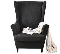 GKXLH Wingback Chair Covers 2 Piece Set - 2 IN 1 Design Armchair Covers Solid Soft Wing Back Chair Cover Stretch Wing Chair Slipcover Furniture Protector for Living Room Bedroom Hotel (Black)