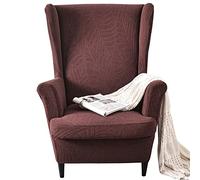 GKXLH Wingback Chair Covers 2 Piece Set - 2 IN 1 Design Armchair Covers Solid Soft Wing Back Chair Cover Stretch Wing Chair Slipcover Furniture Protector for Living Room Bedroom Hotel (Coffee)