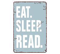 GKYAN 8x12 IN Book Decor for Office Eat Sleep Read Tin Signs Vintage Metal Sign Vintage Home Decor Rustic Tin Sign Wall Art Metal Poster for Room, wje-A01