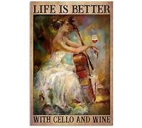 GKYAN 8X12 IN Life is Better with Cello and Wine Retro Metal Tin Sign Vintage Sign for Home Coffee Garden Wall Decor, wje-A01