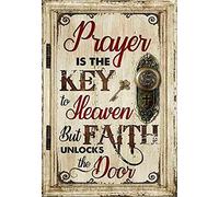 GKYAN 8x12 IN Retro Metal Aluminium Tin Sign Prayer is The Key to Heaven But Faith Unlocks The Door to Heaven Vintage Wall Poster Metal Plaque Aluminum Sign for Home and Bar Wall Art Decor, wje-A01