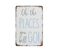 GKYAN Funny Vintage Metal Tin Sign Oh The Places You'Ll Go Travel Prints Art Adventure Wall Art Suitable For Home And Kitchen Bar Cafe Garage Wall Decor 8x12 Inch, wje-A01