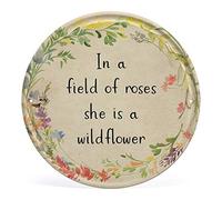 GKYAN Round Metal Tin Sign In A Field Of Rose She Is A Wildflower Summer Vintage Tin Signs Funny Retro Wall Art Plaque Christmas Halloween Decor For Outdoor Indoor Garage 12x12 Inch, wje-A01